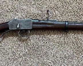 Item# 106
This is an Antique British made Isahapore Martini-Henri carbine rifle made for military use.
This is serial #4025; These we’re made around the 1870’s
It’s a .303 cal. Lever action load , single shot rifle. It appears to be mechanically and overall in good condition.
It’s a great collector rifle.
Cost: 1450.00