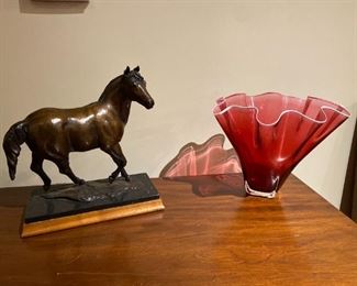 bronze horse and art glass