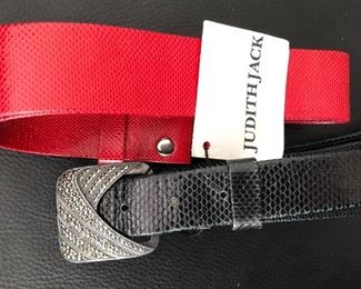 $40 Judith Jack interchangeable belts .  Red: 42" L, 1" W. Black: 41" L, 1.5" W.