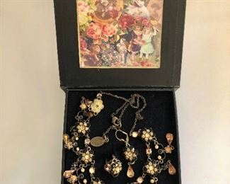 $75 Michal Negrin necklace earrings set in original box.  Necklace: 18"L.  Earrings: 1.75"L 