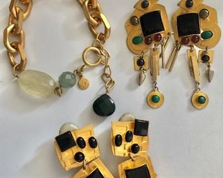  $35 ea David Aubrey,  Gale Rothstein bracelet, earrings.  Top right earrings:  2.6"L; 1"W 