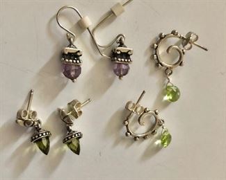 $20 ea Sterling silver delicate earrings with stones.  Right earrings: 1"L 