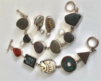 $100  ea Bracelets  Echo of  The Dreamers sterling silver with stones bracelets, Lower bracelet SOLD   $45 earrings SOLD   Each bracelet: 8"L. 