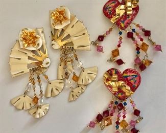  Lunch at the Ritz signed earrings Left $75, Right $95 Valentine's Day earrings.  Right heart earrings: 4"L; 1.6"W 