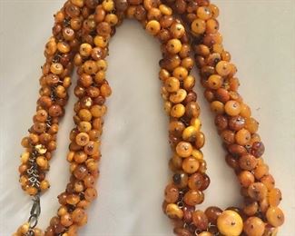 $130 Butterscotch Amber beaded large necklace.  26"L 