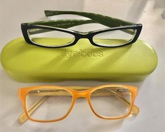$40 Eyebobs  greenreading glasses and case , $20 A & J Morgan yellow reading glasses 