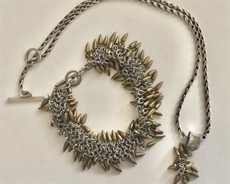 $120 Set necklace and bracelet  with fringe tassle pendant.  Necklace: 18"L and bracelet: 8"L 