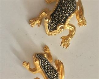 $50 Judith Jack signed pair of frog pins sterling, marcasite.    Top: 1.25"L and 1.25"W 