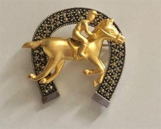$30 Judith Jack horseshoe and rider pin.  Size: 1.5"Lx1.5"W 