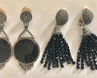 $30 ea Judith Jack sterling  marcasite black clip earrings.  Right earrings:  2.8"L
