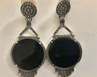 $30 Judith Jack onyx sterling clip earrings.  3"L 