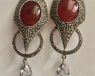 $40 Judith Jack carnelian pierced earrings sterling.  2.5"L 