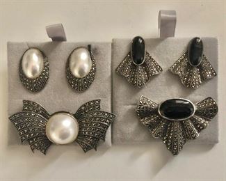 $40 per set.  Judith Jack pin and earrings sets  RIGHT SOLD bottom pin: 1.25"Lx2.7"W 