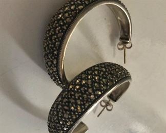 $40 Judith Jack sterling silver marcasite hoop earrings.  1.5" diam and 0.4"W 