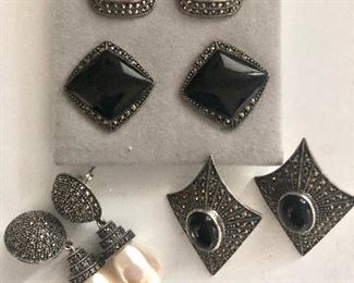 $20 ea Judith Jack sterling pierced earrings.  Top earrings: 0.7"x0.7"  Lower left earrings SOLD 