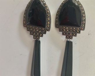 $30 Judith Jack onxy sterling clip earrings.  1"W and 3"L 