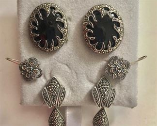 $20 each pair -  Judith Jack sterling silver pierced earrings.   Middle earrings SOLD Top earrings:  1.1"L and 0.8"W