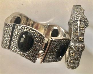 $60, $50 Judith Jack onyx bracelet, belt  sterling bracelet.  Left: 7.5"L and each link: 1"W