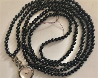 $35 Judith Jack #4 Pendant onyx watch necklace.  41"L and watch pendant: 1.25"L 