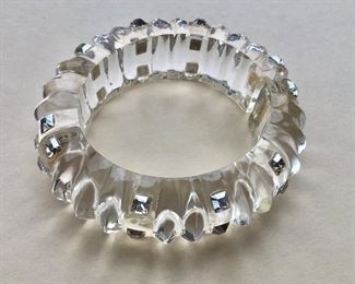 $75 Alexis Bittar style lucite studded bangle bracelet  original pouch included.  External measurement: 3.5"x3"