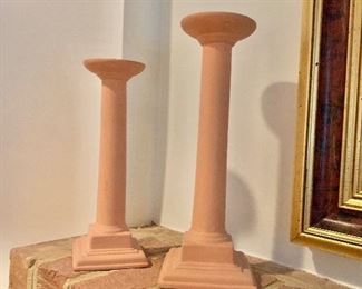 $40 - Pair of terracotta candle holders #2 -  12" H,  10" H. 