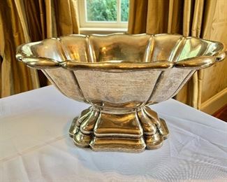 $875 Footed large bowl 800 silver,  1324g.  8" H, 16" L, 10.25" D. 