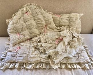 $45 Handmade vintage crib set includes  blanket, dust ruffle, bumpers.  Blanket: 48" x 42".  