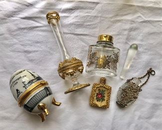 $30 LOT vintage items bottles.  Egg on left: 4" H.