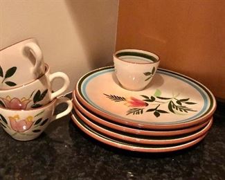 $60 Stangl signed set of 4 dishes with cup insert. Dishes each 10" diam.  
