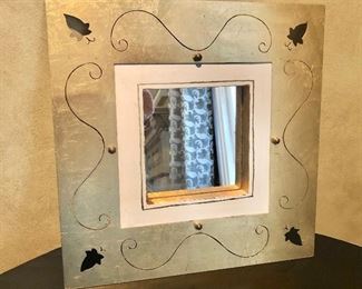 $40 Gold tone metal framed mirror.  12" square, 1.5" D. 