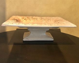 $40 Crackle pedestal plate.  5" H, 15" W, 11.5" D.  