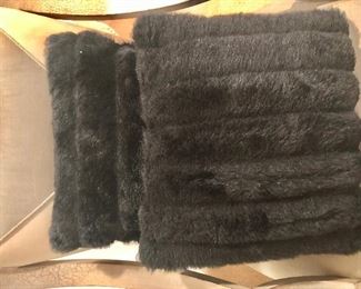$40 Pair black faux fur pillows. Each approx 17" x 19". 