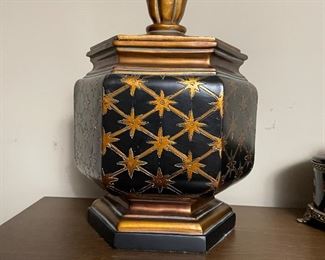 Octagonal black & gold urn with lid, 12"H, was $20, NOW $14