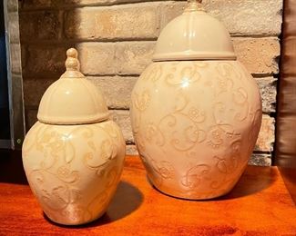 Pair of decorative jars w/ lids, 11"H, 8"H, was $24, NOW $15