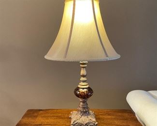 Gold lamp with cheetah print glass, 26"H, $32
