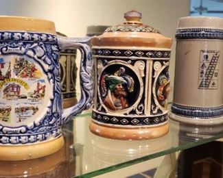 German tobacco jar, assorted ceramic mugs