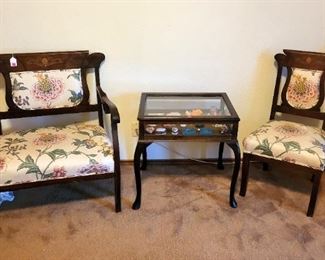 Inlaid antique settee and chair
