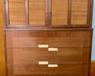 american of martinsville walnut and cane mid century modern