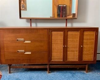 american of martinsville walnut and cane mid century modern