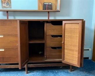 american of martinsville walnut and cane mid century modern