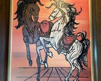 Vintage Lee Burr Carousel Horse Oil Painting