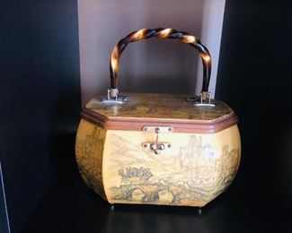 Decoupage Wood Box Purse Anton Pieck Purse Jewelry Box Vanity Box Stash Box Sewing Box Vintage Wood Purse