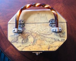 Decoupage Wood Box Purse Anton Pieck Purse Jewelry Box Vanity Box Stash Box Sewing Box Vintage Wood Purse