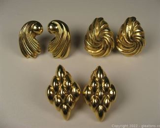 3 Pairs of Pretty 14kt Gold Clip on Earrings