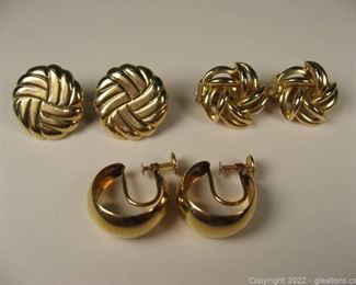 3 Pairs of Nice 14kt Gold Clip on Earrings