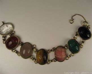 Gold Tone Gemstone Scarab Bracelet Large