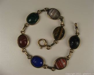 Gold Tone Gemstone Scarab Bracelet Medium