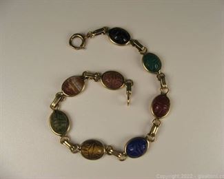 Gold Tone Gemstone Scarab Bracelet Small
