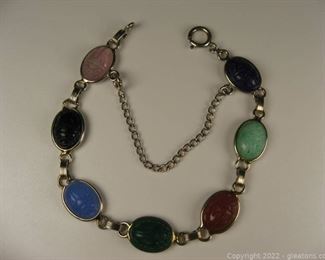 Gold Tone Scarab Bracelet Glass