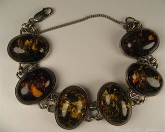 Nice Amber Link Bracelet in Sterling Silver